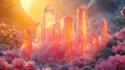 Close up of iridescent sparkling Pink crystals