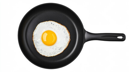 Top view of A perfectly cooked fried egg in a black skillet