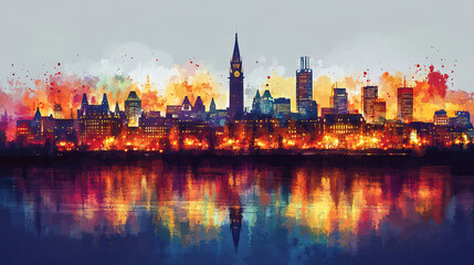 Obraz premium Ottawa, Canada, Pop Art style theme print. Cityscape, city skyline.Vibrant, bright, modern, trendy, graphic designed for poster, card, wallpaper