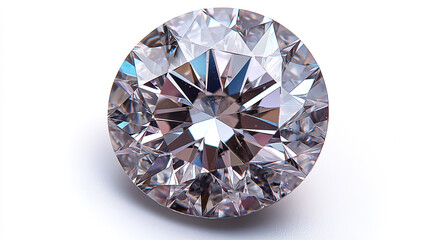 Diamond on a white background with a large crystal clear round cut.