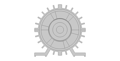 Computer 3d modeling of motor 
using computer aided design system.
Engine model. Educational technic cad drawing
of mechanical device on white paper sheet background.