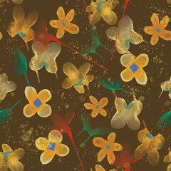 Hand drawn watercolor floral patterns. Design for fabric, textile, paper. Spring colorful vector illustration, fowers with leaves. Contemporary floral seamless pattern.