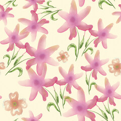 Hand drawn watercolor floral patterns. Design for fabric, textile, paper. Spring colorful vector illustration, fowers with leaves. Contemporary floral seamless pattern.