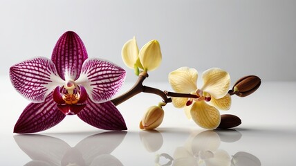 Naklejka premium Vanilla pods and orchid flower isolated on white background