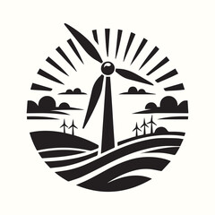 Wind turbine silhouette vector icon, Wind turbine logo vector black and white