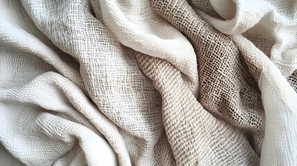 Linen fabric with loose weave patterns, organic textile texture background in soft neutrals