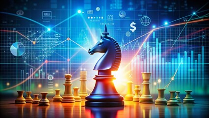 Creative Chess Horse Silhouette with Business Icons and Charts - Strategic Thinking in Business, Leadership, and Innovation Concepts