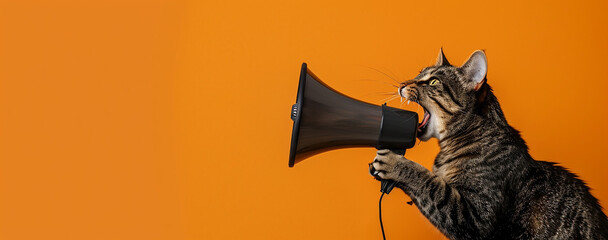 A cat yelling into an old megaphone
