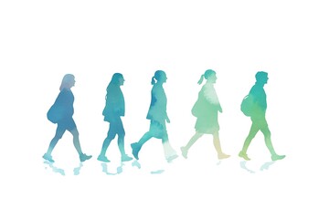 Obraz premium Watercolor Silhouette of People Walking Together.