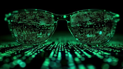 Futuristic Eyewear Reflecting Digital Data in a Vibrant Green Aesthetic
