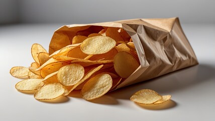 paper bag with chips on white background