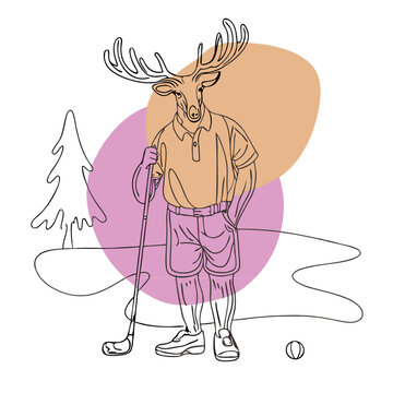 deer golfer in polo shirt and shorts clip art preview