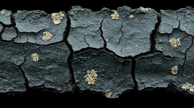 Intricate Textures of Cracked Earth Highlighting Natural Lichen Growth