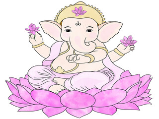 Lord Ganesha,God in hindu,Creative with illustration in flat design.	
