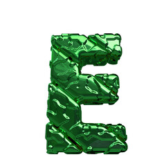 Symbol made of green diagonal unpolished 3d blocks. letter e