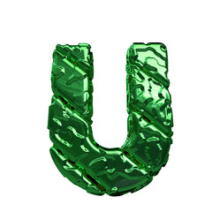 Symbol made of green diagonal unpolished 3d blocks. letter u