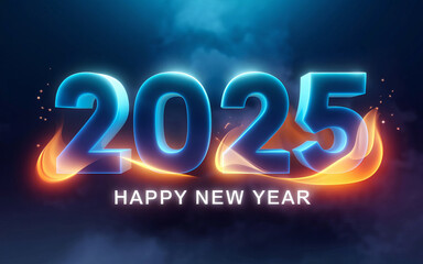 Text Happy New Year 2025 on blue background with Gradient Overlay