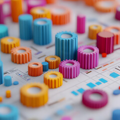Analyzing business strategies through colorful graphs and data visualizations to enhance market research insights and drive informed decision-making