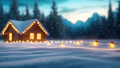 Fototapeta premium Magical Christmas Night Celebration Under the Stars with Holiday Carols and Warm Winter Glow, A Cozy Cabin in the Snow