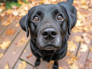 Close-up photo of a dog in an autumn park