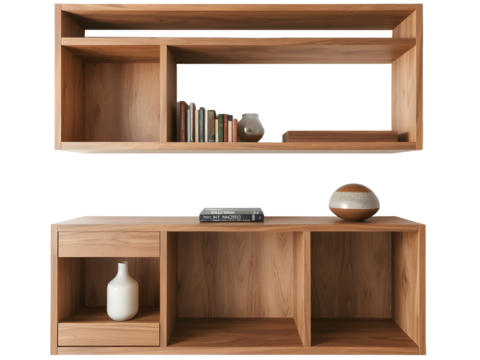 Modern Wall-Mounted Shelf Unit with Open and Closed Storage