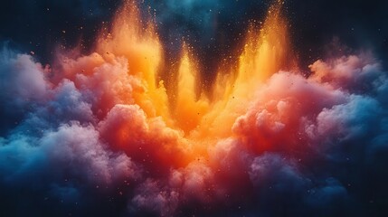 Naklejka premium a dramatic explosion of colorful powder bursts against a dark background capturing motion and energy in a vibrant abstract display