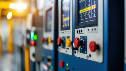 Closeup of oil refinery control panels, covered with buttons, switches, and monitoring screens   control panels, oil refinery, industrial technology