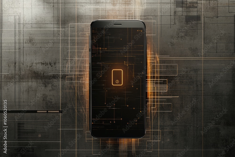 Poster a smartphone with a lock icon is shown on a dark surface, surrounded by a high-tech abstract design,