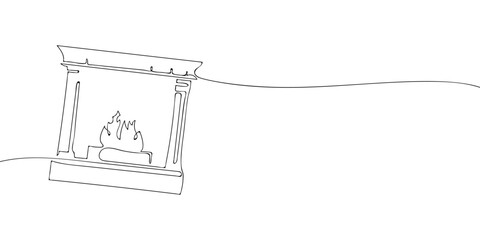A single line drawing of a fireplace. Continuous line christmas fireplace icon. One line icon. Vector illustration.