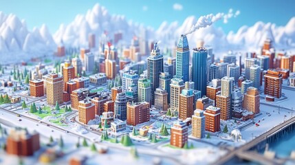 Naklejka premium Colorful 3D Animated Cityscape with Tall Buildings