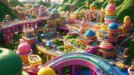 Obraz premium Colorful 3D Cityscape with Bright Rainbow Architecture