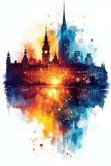 Fototapeta premium Riga, Latvia, Pop Art style theme print. Cityscape, city skyline.Vibrant, bright, modern, trendy, graphic designed for poster, card, wallpaper