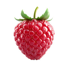 Raspberry with green leaves, white bg isolated transparent