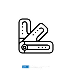 The image depicts a simple line drawing of a folding ruler, commonly used for measuring and drawing straight lines.