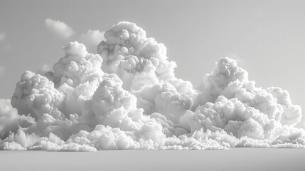 Fluffy white clouds create serene and dreamy atmosphere, showcasing intricate textures and soft forms that evoke sense of calm and tranquility