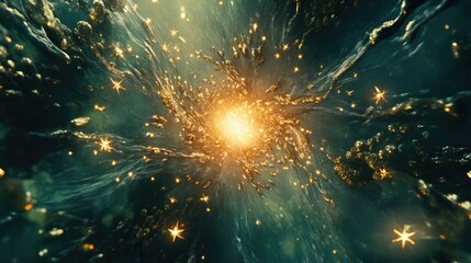 Fototapeta premium Glowing Gold Elements in a Cosmic Environment