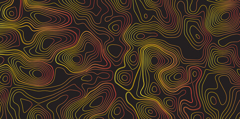 Abstract gradient multicolor on black background with Topographic line map pattern, Topographic map lines, contour background, wavy and curved lines background, Geographic map.	