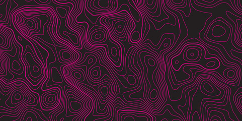 Abstract gradient multicolor on black background with Topographic line map pattern, Topographic map lines, contour background, wavy and curved lines background, Geographic map.	