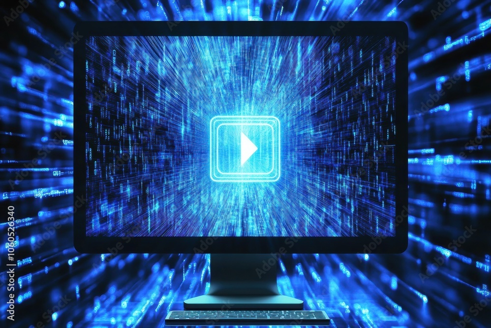 Aufkleber a computer screen features an open protection icon, surrounded by blue data streams, suggesting an a