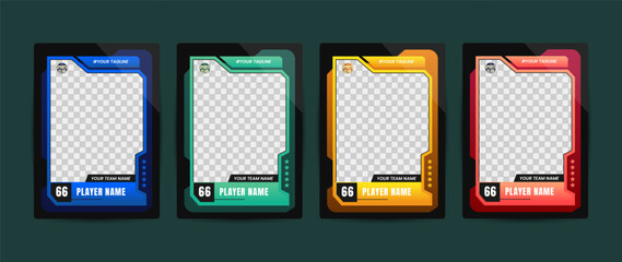 Set of trading frames for game sports card template, Four frames with transparent area