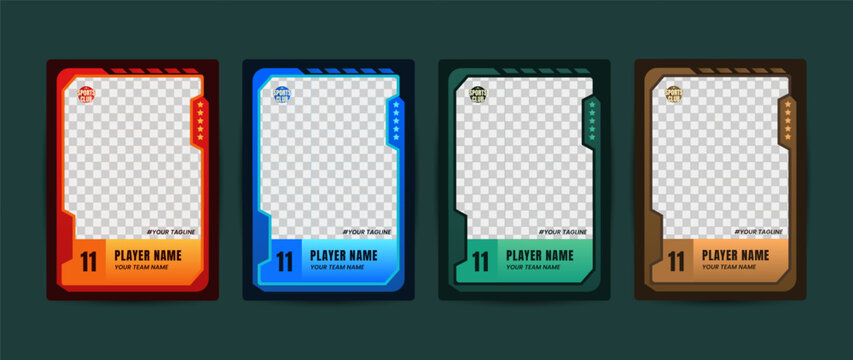 Set of trading frames for game sports card template, Four colorful frames for player and team names