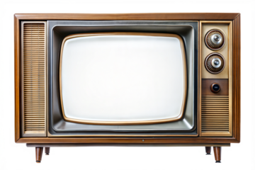 vintage tv set, PNG An old vintage retro tv television set with blank screen and isolated on a white background.