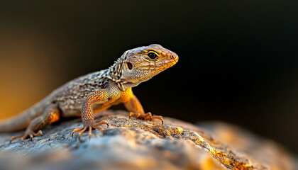 Obraz premium Lizard perched on a rock, showcasing its detailed scales and natural habitat.
