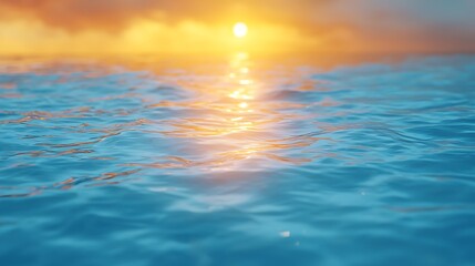 Obraz premium The golden sunlight dances on the calm ocean waves creating a serene atmosphere and evoking a sense of tranquility