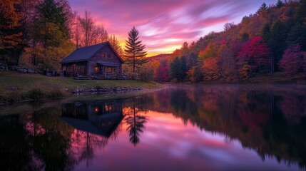 Fototapeta premium Early morning autumn light near Killington, Vermont. Photo taken on a calm tranquil colorful morning during the peak autumn foliage season. Vermont's beautiful fall foliage ranks with the best in New 