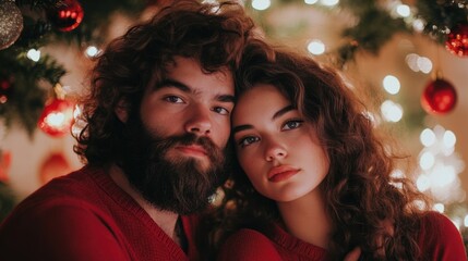 Couple embraces joyfully during a cozy Christmas celebration