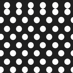 Seamless black and white polka dot pattern featuring evenly spaced white circles on solid black background, perfect for various design projects