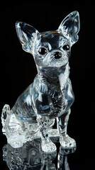 Crystal glass statue of Chihuahua dog, showcasing intricate details and glossy finish. This decorative piece adds charm and elegance to any space