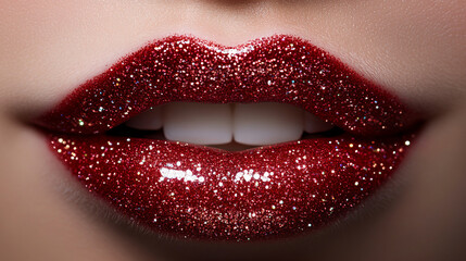 Fototapeta premium Beautiful red juicy open womens lips closeup 