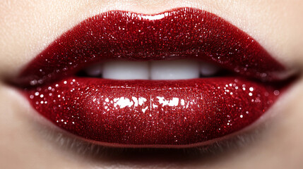 Obraz premium Beautiful red juicy open womens lips closeup 
